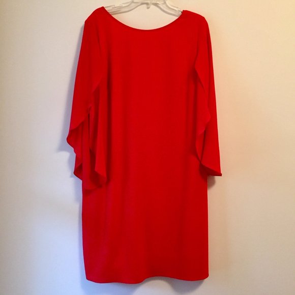 NWT I.N. Studio Size 16 Red Tulip Sleeve Sheath Dress - Picture 2 of 5